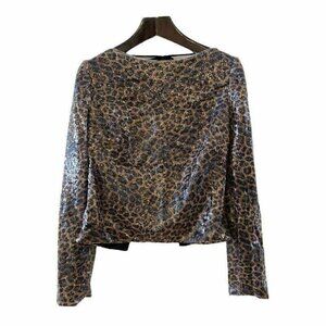 LPA Long Sleeve Blouse Shirt Brown Black Leopard Large